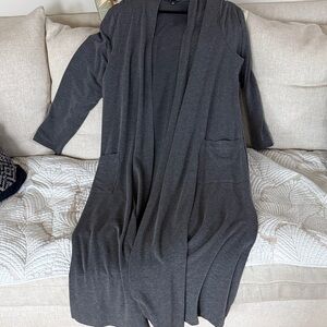 Long Gray Open Front Cardigan